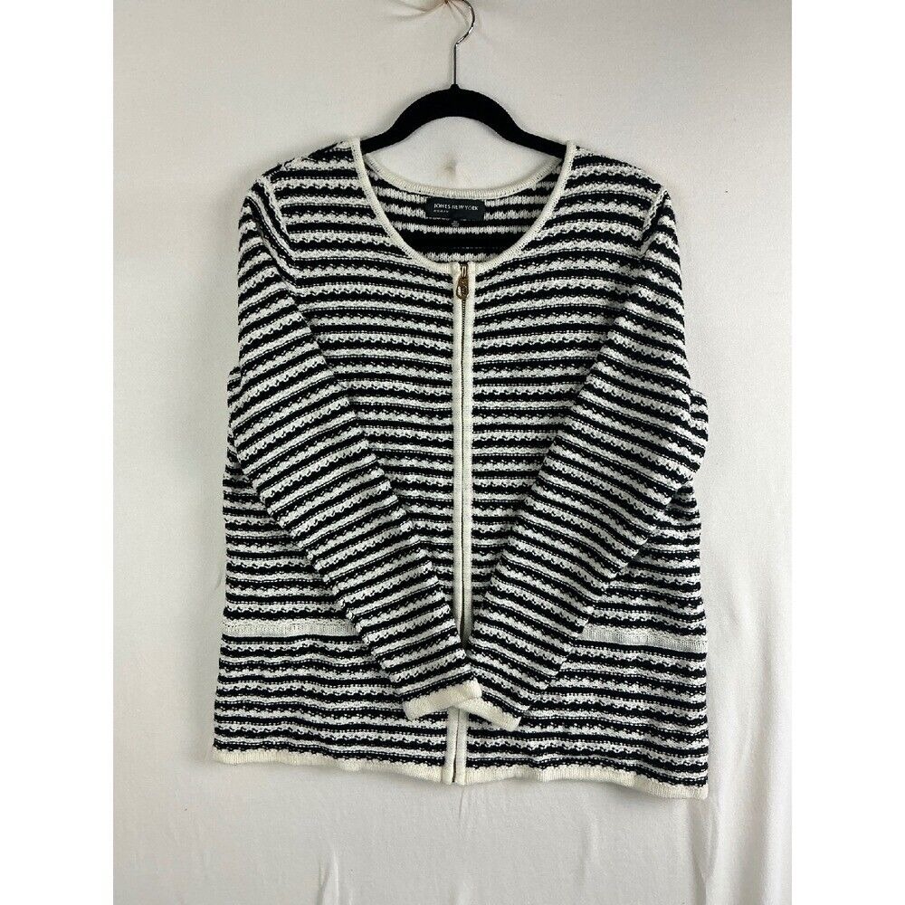 Jones New York Cardigan‎ Women's 0X Sweater Striped Knit Zip Front